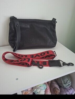 Black Women’s Crossbody Bag with Red 'LOVE' Strap